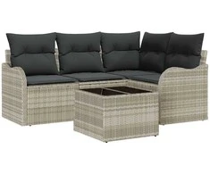 Lauko baldų komplektas Sodo Sofų Rinkinys su saugykla 5 pcs Pilka poliratanas
