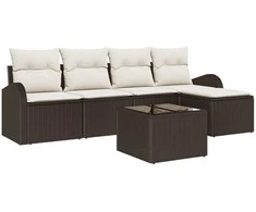 Lauko baldų komplektas Sofos komplektas su pagalve 6 pcs Ruda ir balta poliratanas