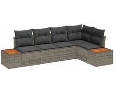 Lauko baldų komplektas Sodo Sofų Rinkinys su pagalve 5 pcs Pilka Poli ratanas