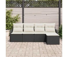 Lauko baldų komplektas Sodo Sofų Rinkinys su pagalve 5 pcs Juoda Poli ratanas