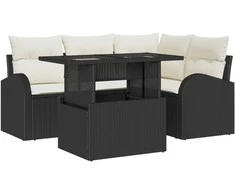 Sodo Sofų Rinkinys su pagalve 5 pcs Juoda Poli ratanas