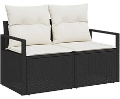 Lauko baldų komplektas Sofos komplektas su pagalve 6 pcs Juoda poliratanas