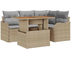 Sodo Sofų Rinkinys su saugykla 5 pcs Smėlio Poli ratanas