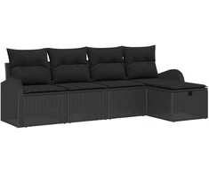 Sodo Sofų Rinkinys su pagalve 5 pcs Juoda Poli ratanas
