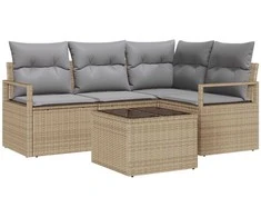Lauko baldų komplektas Sofos komplektas 5 pcs Smėlio poliratanas