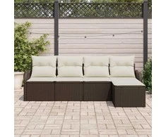 Lauko baldų komplektas Sodo Sofų Rinkinys su pagalve 5 pcs Ruda Poli ratanas
