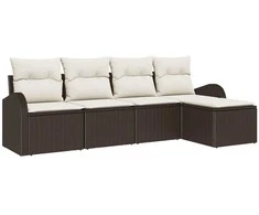 Lauko baldų komplektas Sofos komplektas su pagalve 5 pcs Ruda ir balta poliratanas