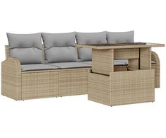 Sodo Sofų Rinkinys su pagalve 5 pcs Smėlio Poli ratanas