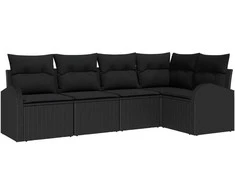 Lauko baldų komplektas Sodo Sofų Rinkinys su pagalve 5 pcs Juoda poliratanas