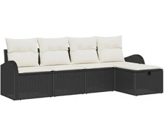 Sodo Sofų Rinkinys su pagalve 5 pcs Juoda Poli ratanas