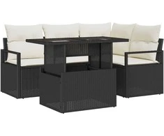 Lauko baldų komplektas Sodo Sofų Rinkinys su saugykla 5 pcs Juoda Poli ratanas