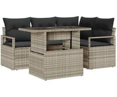 Lauko baldų komplektas Sodo Sofų Rinkinys su pagalve 5 pcs Šviesiai pilka Poli ratanas