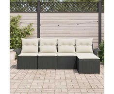 Lauko baldų komplektas Sodo Sofų Rinkinys su pagalve 5 pcs Juoda poliratanas