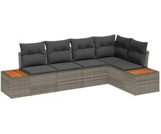 Sodo Sofų Rinkinys su pagalve 5 pcs Pilka Poli ratanas