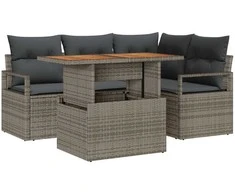 Sodo Sofų Rinkinys su saugykla 5 pcs Pilka Poli ratanas