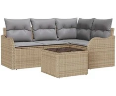 Lauko baldų komplektas Sodo Sofų Rinkinys su saugykla 5 pcs Juoda poliratanas