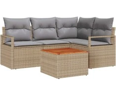 Lauko baldų komplektas Sodo Sofų Rinkinys su pagalve 5 pcs Smėlio poliratanas