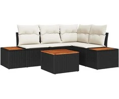 Sodo Sofų Rinkinys 4 pcs Juoda ir kreminė Poliratanas