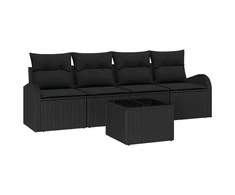 Sodo Sofų Rinkinys su saugykla 5 pcs Juoda poliratanas