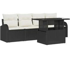 Sodo Sofų Rinkinys su pagalve 5 pcs Juoda Poli ratanas