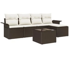 Lauko baldų komplektas Lauko sofa su pagalve 6 pcs Ruda poliratanas