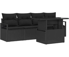 Sodo Sofų Rinkinys su pagalve 5 pcs Juoda Poli ratanas