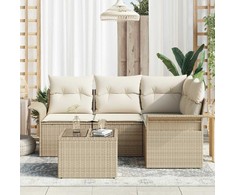 Lauko baldų komplektas Sodo Sofų Rinkinys su pagalve 5 pcs Smėlio poliratanas