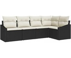 Lauko baldų komplektas Sofos komplektas su pagalve 5 pcs Juoda poliratanas