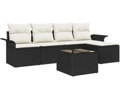 Lauko baldų komplektas Lauko sofa su pagalve 6 pcs Juoda poliratanas