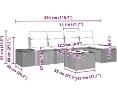 Lauko baldų komplektas Sodo Sofų Rinkinys su pagalve 6 pcs Pilka poliratanas