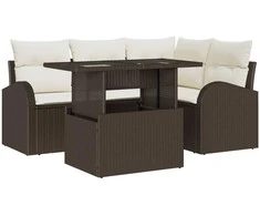 Sodo Sofų Rinkinys su pagalve 5 pcs Ruda Poli ratanas