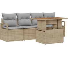 Sodo Sofų Rinkinys 5 pcs smėlio ir šviesiai pilkos spalvos