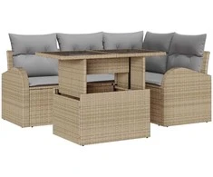 Sodo Sofų Rinkinys su pagalve 5 pcs Smėlio Poli ratanas