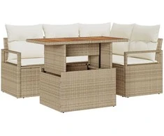 Sodo Sofų Rinkinys su saugykla 5 pcs Smėlio Poli ratanas