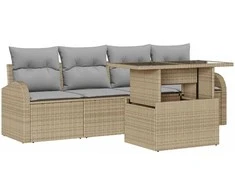 Lauko baldų komplektas Sodo Sofų Rinkinys su pagalve 5 pcs Smėlio Poli ratanas
