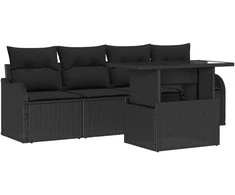 Lauko baldų komplektas Sodo Sofų Rinkinys su pagalve 5 pcs Juoda Poli ratanas