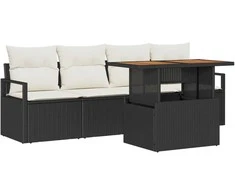 Sodo Sofų Rinkinys su pagalve 5 pcs Juoda ir kreminė