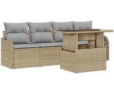 Lauko baldų komplektas Sodo Sofų Rinkinys su pagalve 5 pcs Smėlio Poli ratanas