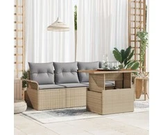 Sodo Sofų Rinkinys su saugykla 5 pcs Smėlio Poli ratanas
