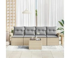Lauko baldų komplektas Sofos komplektas su pagalve 5 pcs Smėlio poliratanas