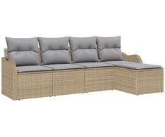 Lauko baldų komplektas Sodo Sofų Rinkinys su pagalve 5 pcs Smėlio Poli ratanas