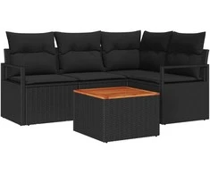 Lauko baldų komplektas Sodo Sofų Rinkinys su pagalve 5 pcs Juoda poliratanas