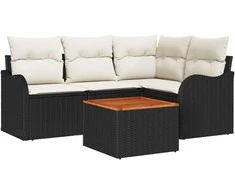 Lauko baldų komplektas Sodo Sofų Rinkinys 5 pcs Juoda ir kreminė poliratanas