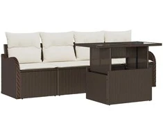 Lauko baldų komplektas Sodo Sofų Rinkinys su pagalve 5 pcs Ruda Poli ratanas