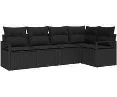 Sodo Sofų Rinkinys su pagalve 5 pcs Juoda poliratanas