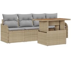 Lauko baldų komplektas Sodo Sofų Rinkinys su saugykla 5 pcs Smėlio poliratanas