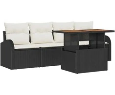 Sodo Sofų Rinkinys su saugykla 5 pcs Juoda Poli ratanas