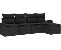 Lauko baldų komplektas Sofos komplektas su pagalve su saugykla 5 pcs Juoda poliratanas