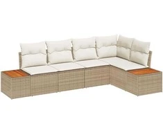Sodo Sofų Rinkinys su pagalve 5 pcs smėlio ir kreminės spalvos