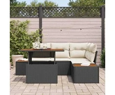 Sodo Sofų Rinkinys su saugykla 5 pcs Juoda Poli ratanas